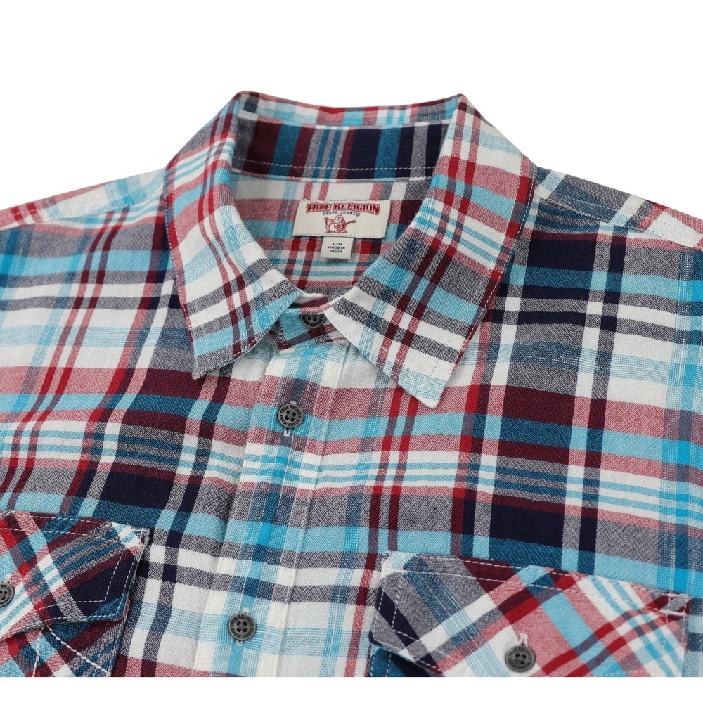 True Religion LS Utility Shirt Mens Large Multicolor Plaid Western Cotton